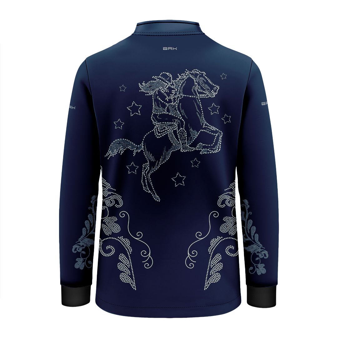Camisa Agro Infantil BRK Amazona Floral Strass Azul Marinho com Proteção Solar UV50+ - Brk Agro