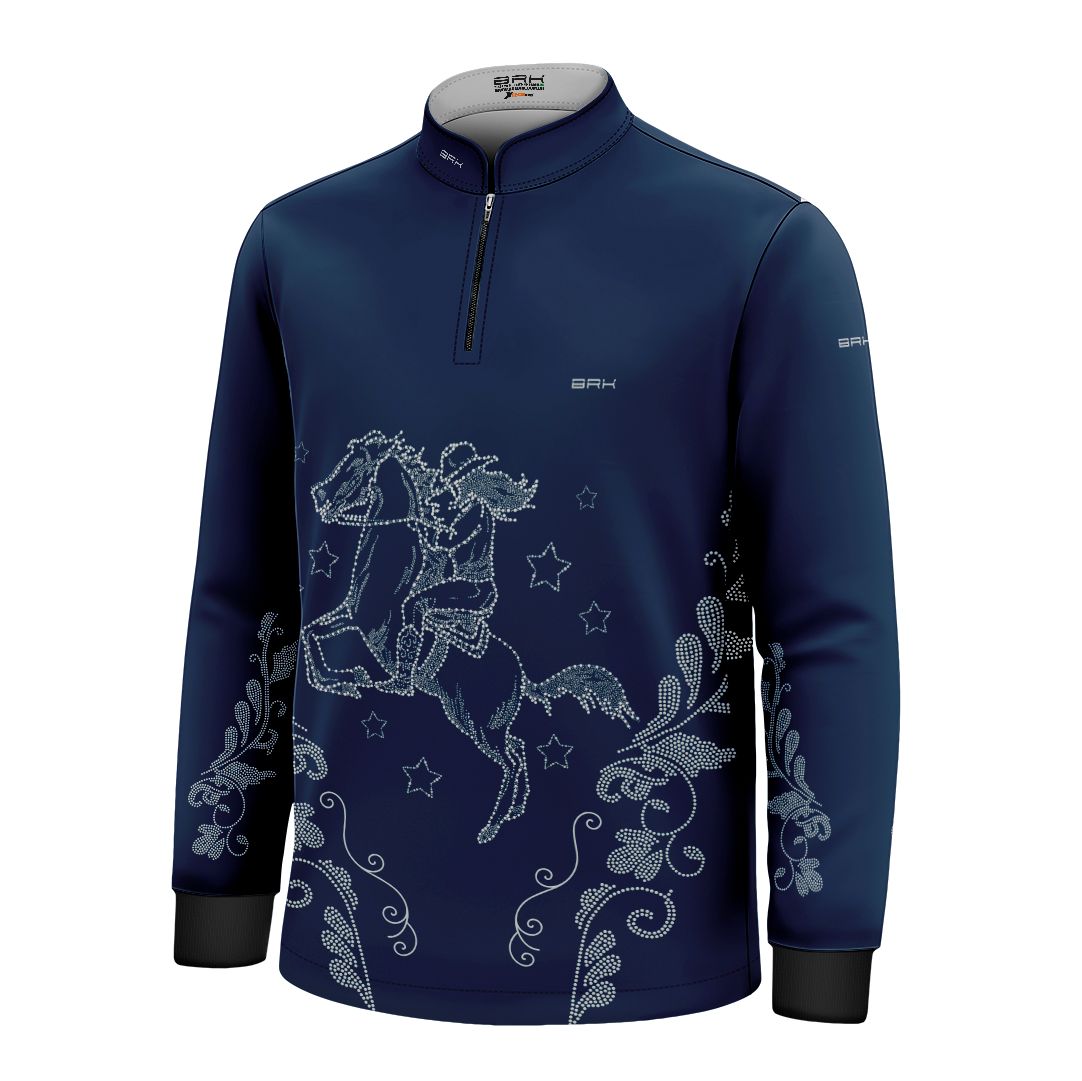 Camisa Agro Infantil BRK Amazona Floral Strass Azul Marinho com Proteção Solar UV50+ - Brk Agro