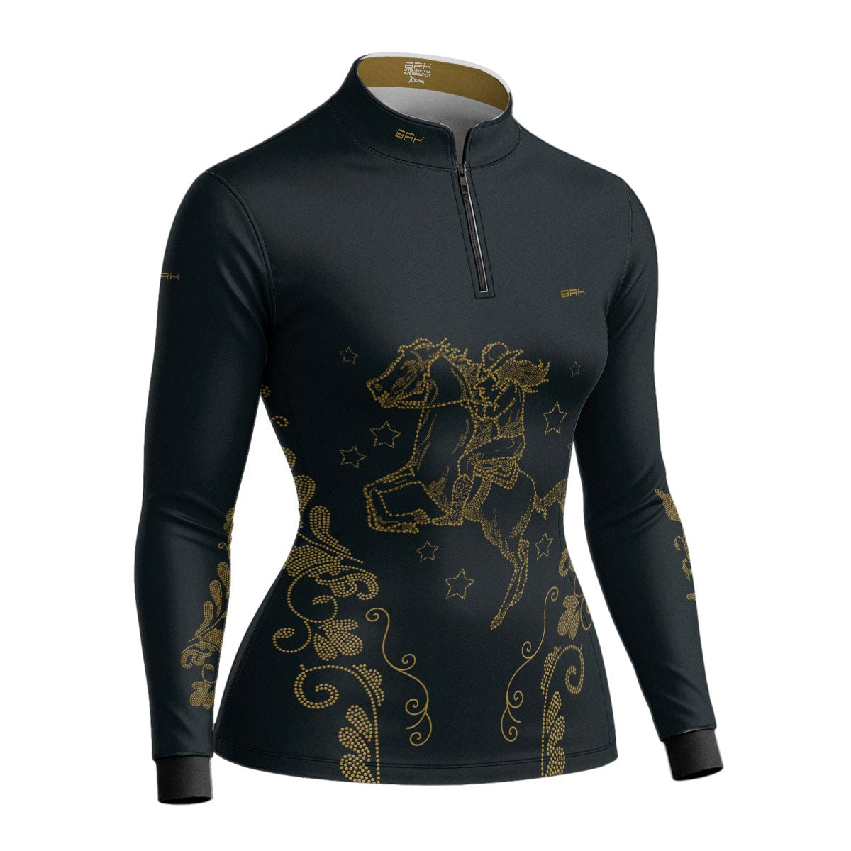 Camisa Agro Feminina BRK Amazona Floral Strass Preta com Proteção Solar UV50+ - Brk Agro