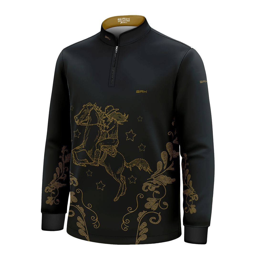 Camisa Agro Infantil BRK Amazona Floral Strass Preta com Proteção Solar UV50+ - Brk Agro