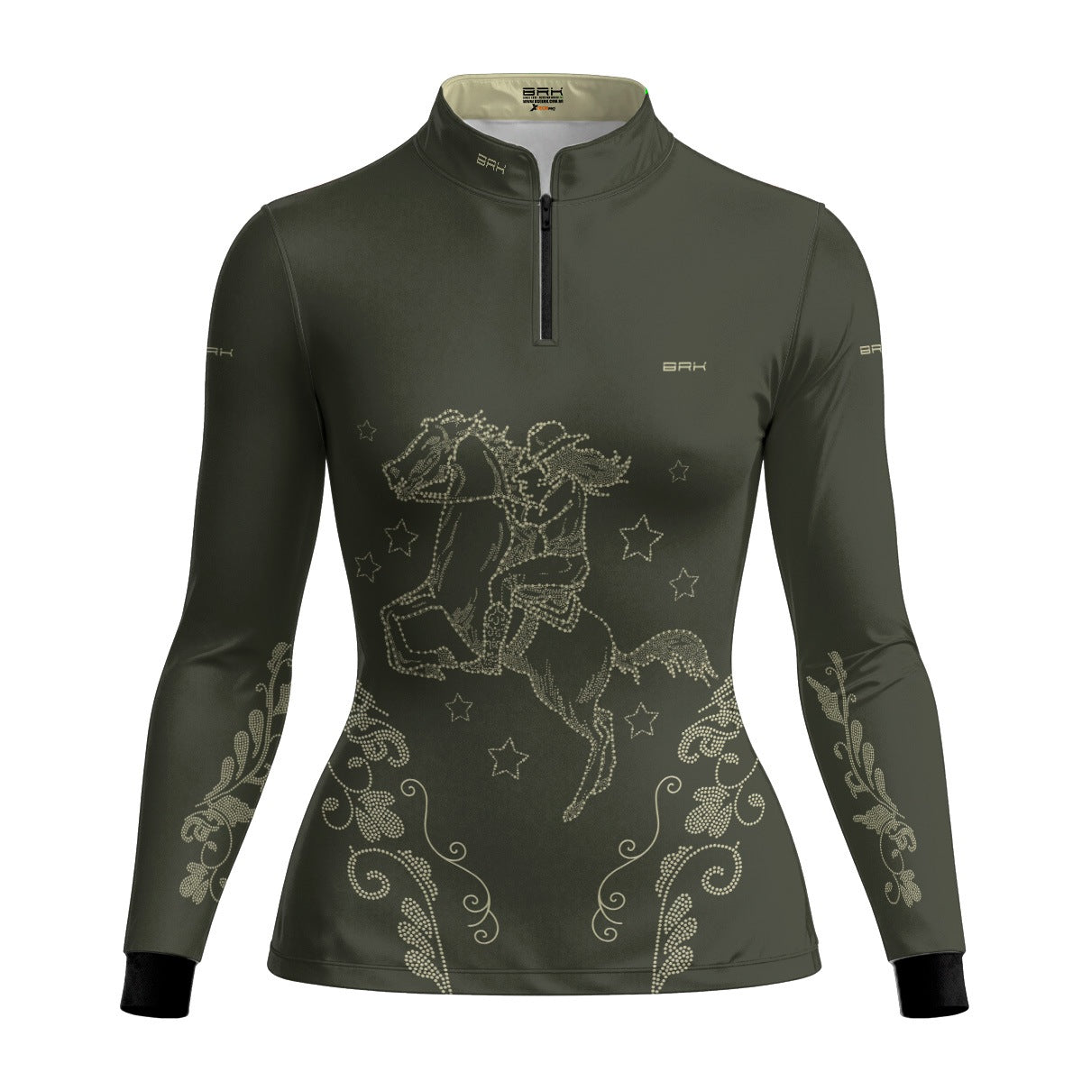 Camisa Agro Feminina BRK Amazona Floral Strass Oliva com Proteção Solar UV50+ - Brk Agro