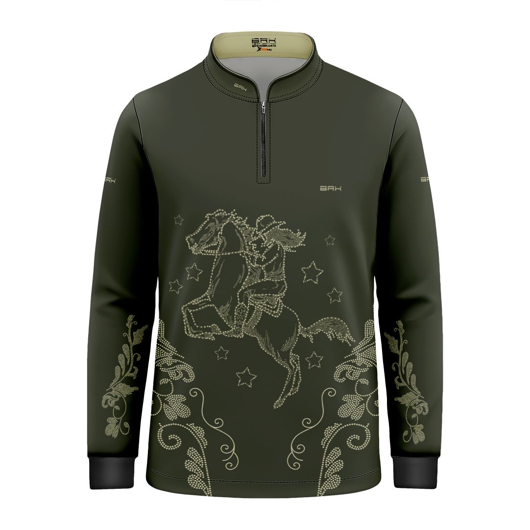 Camisa Agro Infantil BRK Amazona Floral Strass Oliva com Proteção Solar UV50+ - Brk Agro