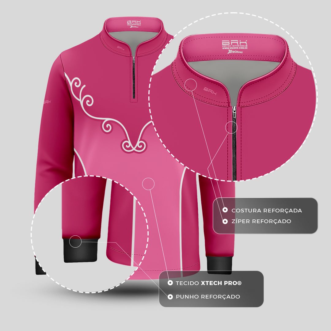 Camisa Agro Infantil BRK Corselet Floral Rosa com Proteção Solar UV50+ - Brk Agro