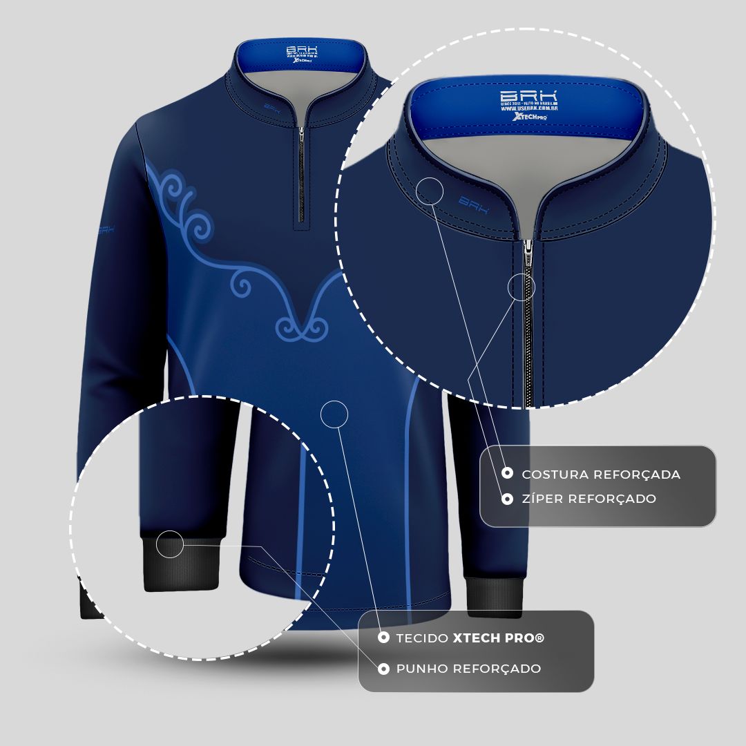 Camisa Agro Infantil BRK Corselet Floral Azul Marinho com Proteção Solar UV50+ - Brk Agro