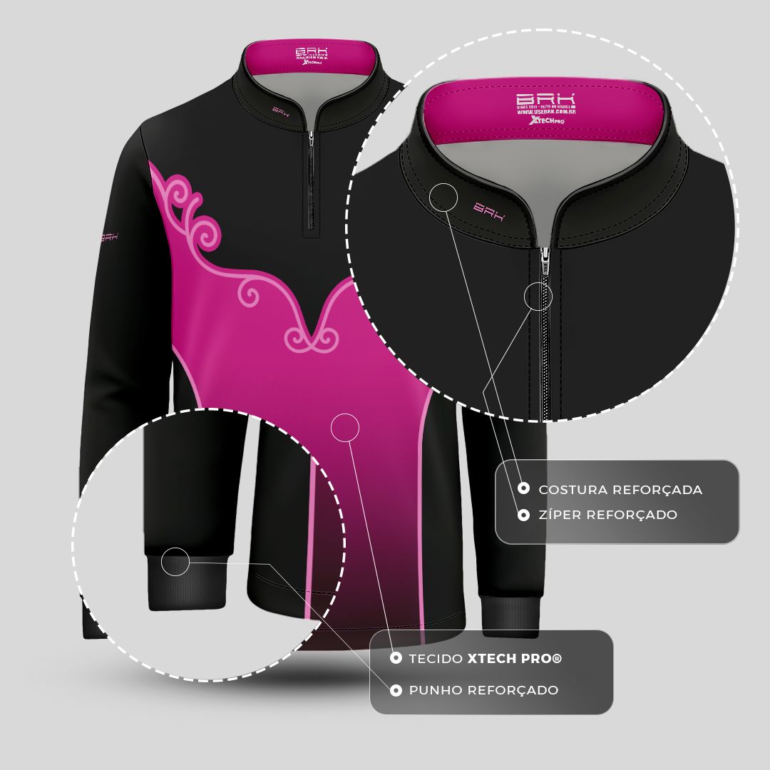 Camisa Agro Infantil BRK Corselet Floral Preta com Proteção Solar UV50+ - Brk Agro