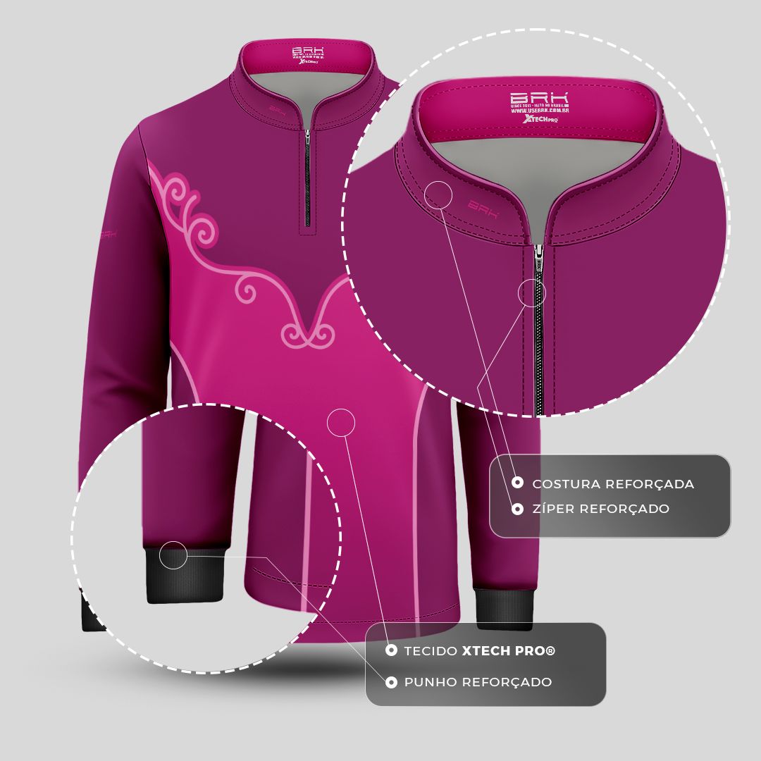 Camisa Agro Infantil BRK Corselet Floral Pink com Proteção Solar UV50+ - Brk Agro