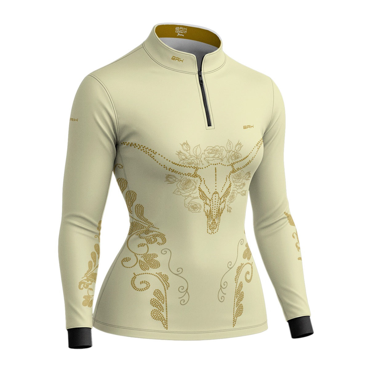 Camisa Agro Feminina BRK Longhorn Floral Strass Bege com Proteção Solar UV50+ - Brk Agro