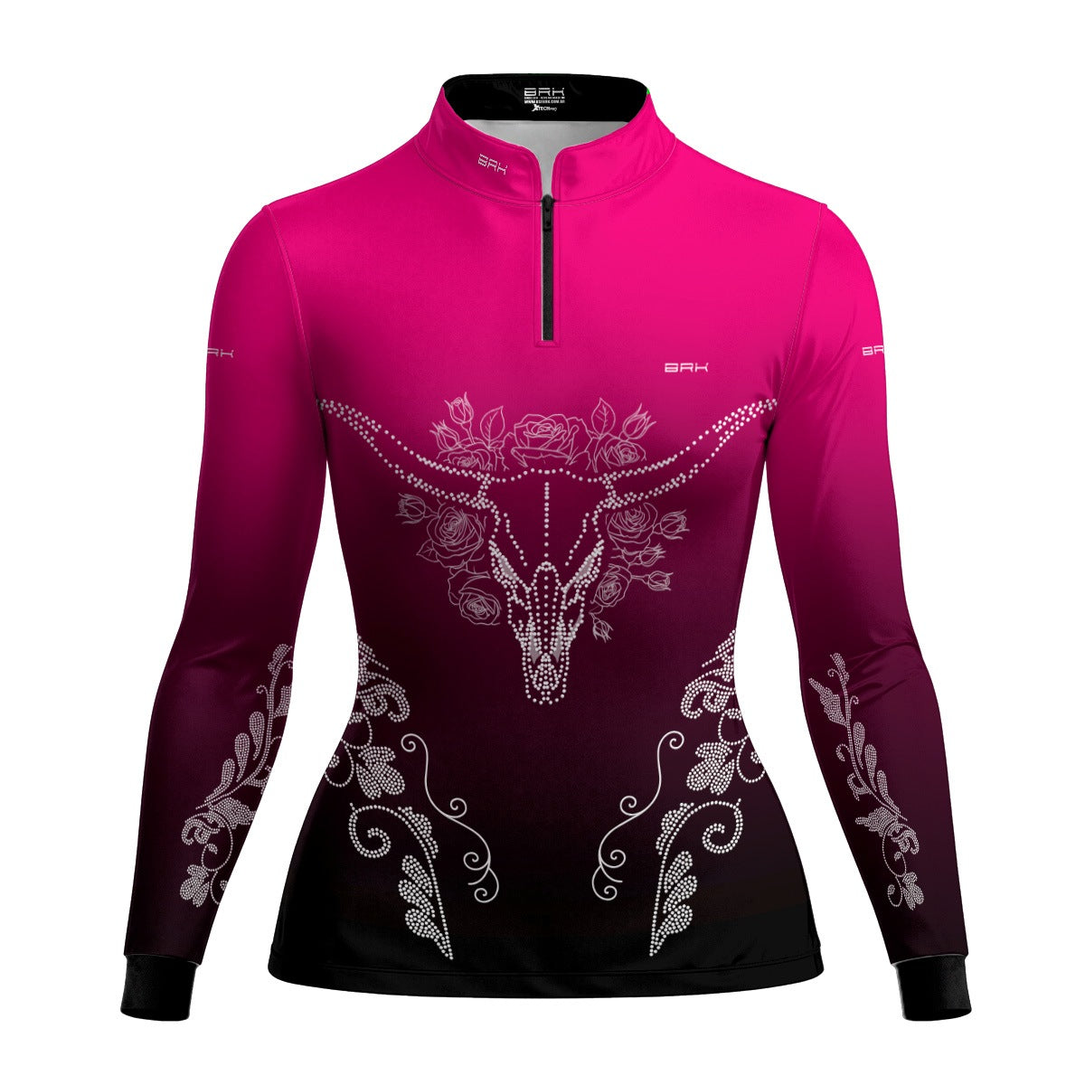 Camisa Agro Feminina BRK Longhorn Floral Strass Degradê Rosa com Proteção Solar UV50+ - Brk Agro
