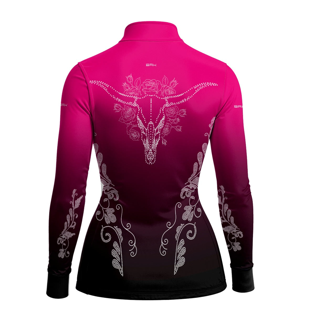 Camisa Agro Feminina BRK Longhorn Floral Strass Degradê Rosa com Proteção Solar UV50+ - Brk Agro