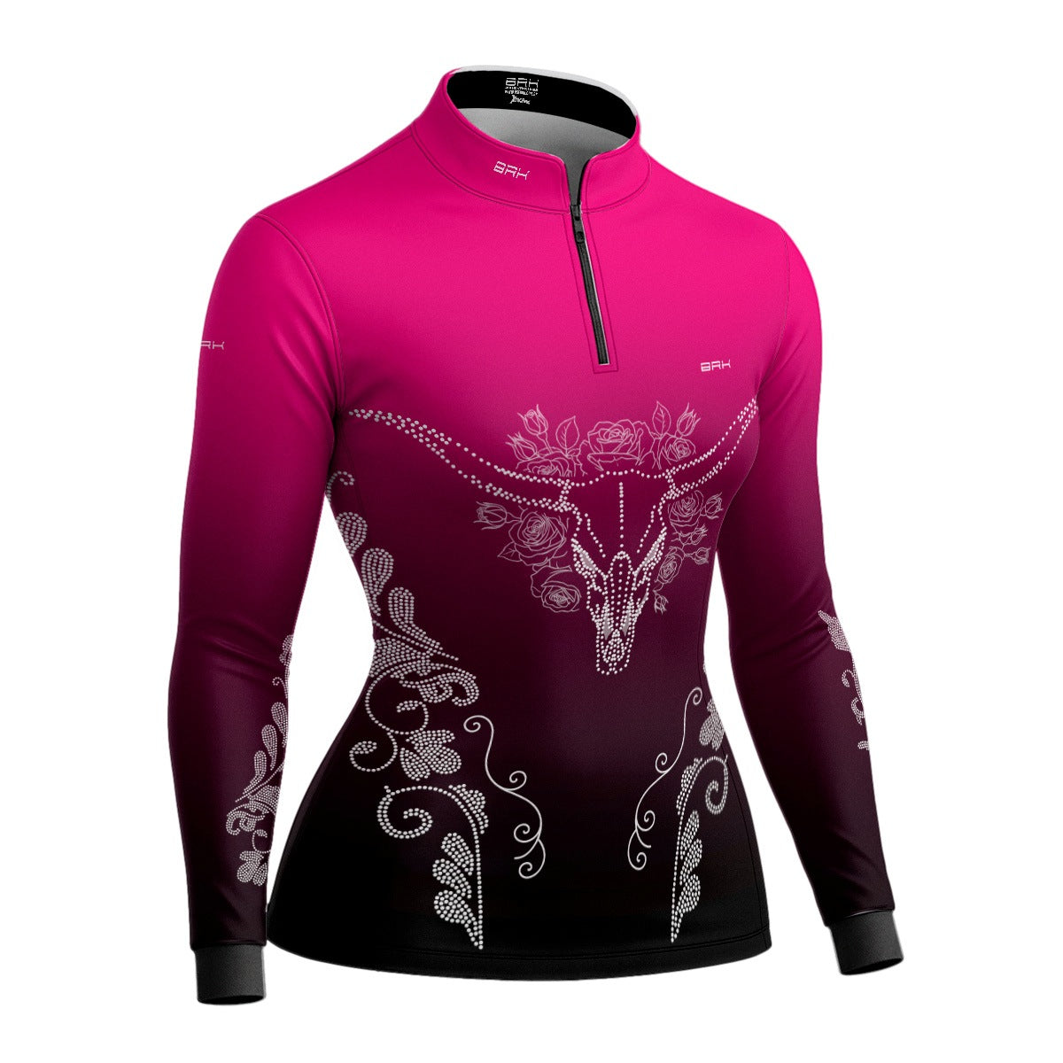 Camisa Agro Feminina BRK Longhorn Floral Strass Degradê Rosa com Proteção Solar UV50+ - Brk Agro