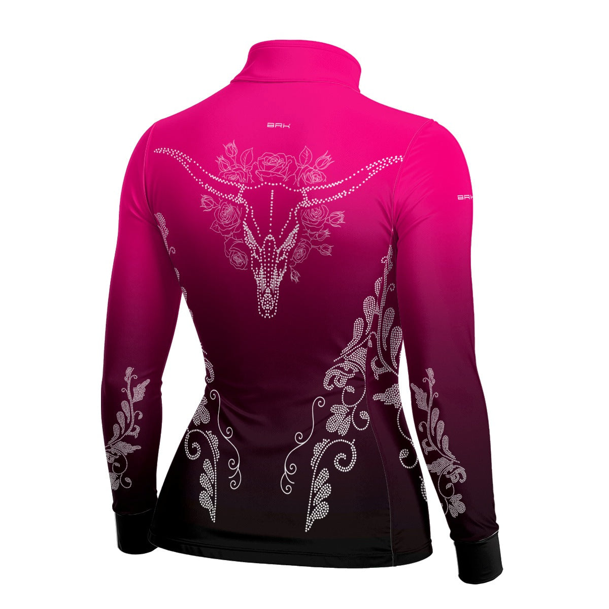Camisa Agro Feminina BRK Longhorn Floral Strass Degradê Rosa com Proteção Solar UV50+ - Brk Agro