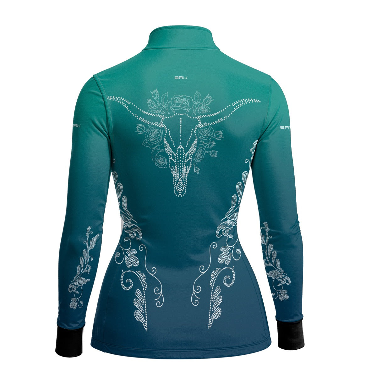 Camisa Agro Feminina BRK Longhorn Floral Strass Degradê Azul com Proteção Solar UV50+ - Brk Agro