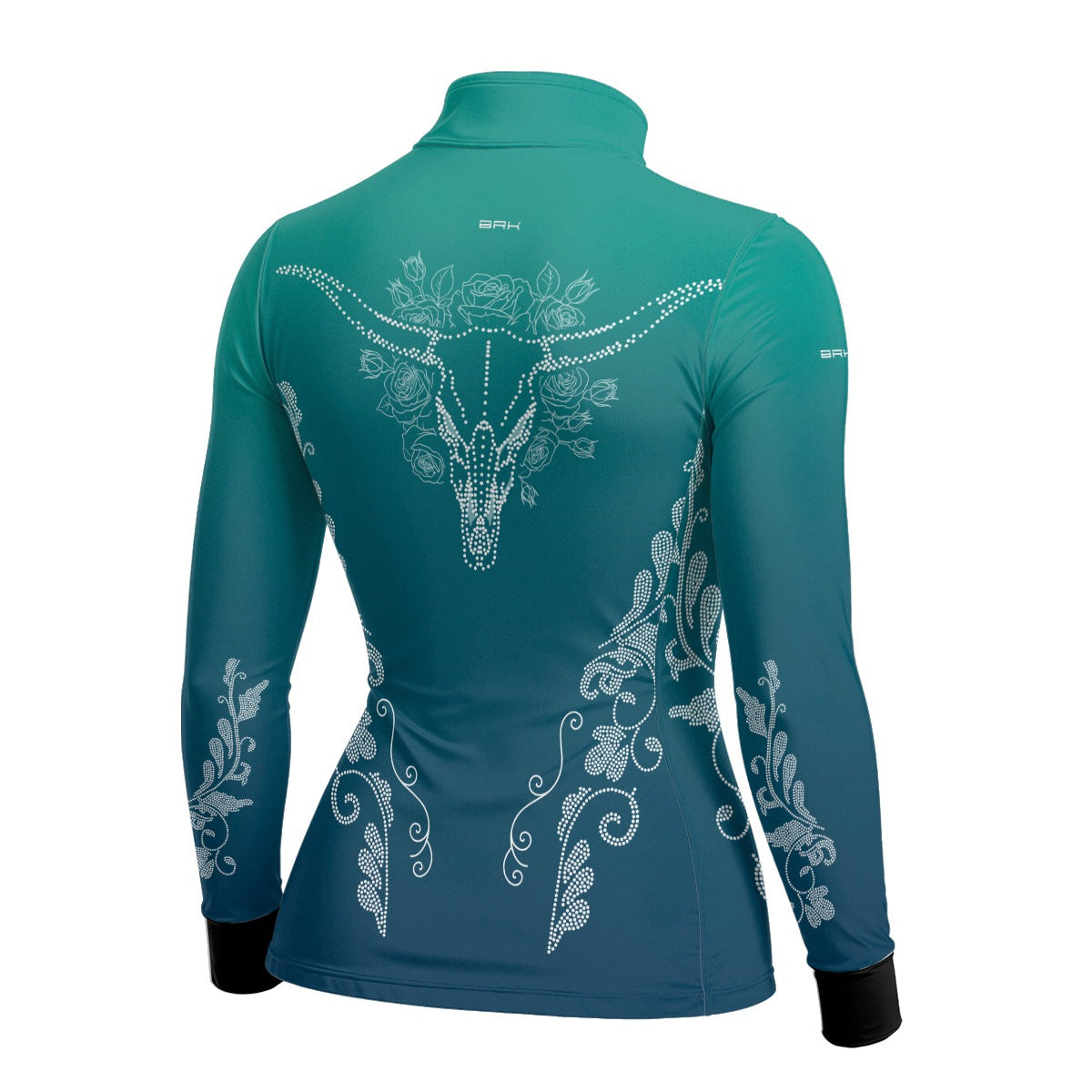 Camisa Agro Feminina BRK Longhorn Floral Strass Degradê Azul com Proteção Solar UV50+ - Brk Agro