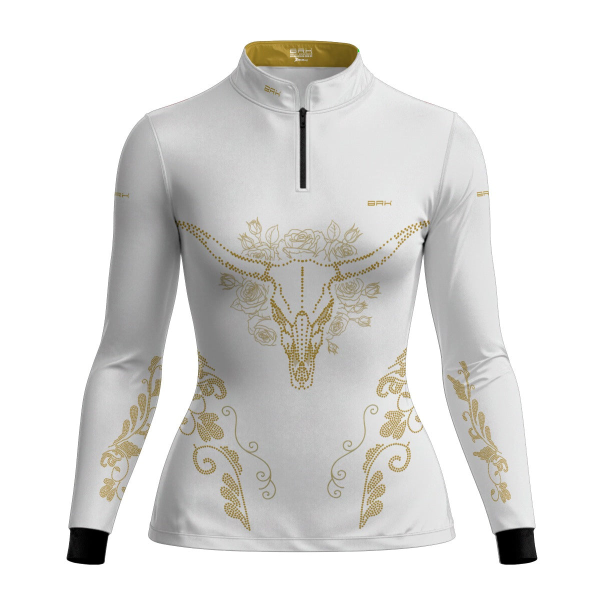 Camisa Agro Feminina BRK Longhorn Floral Strass Branca com Proteção Solar UV50+ - Brk Agro