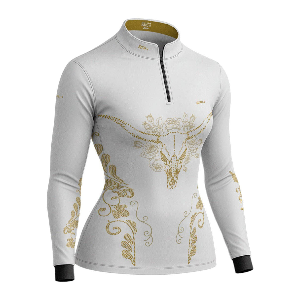 Camisa Agro Feminina BRK Longhorn Floral Strass Branca com Proteção Solar UV50+ - Brk Agro