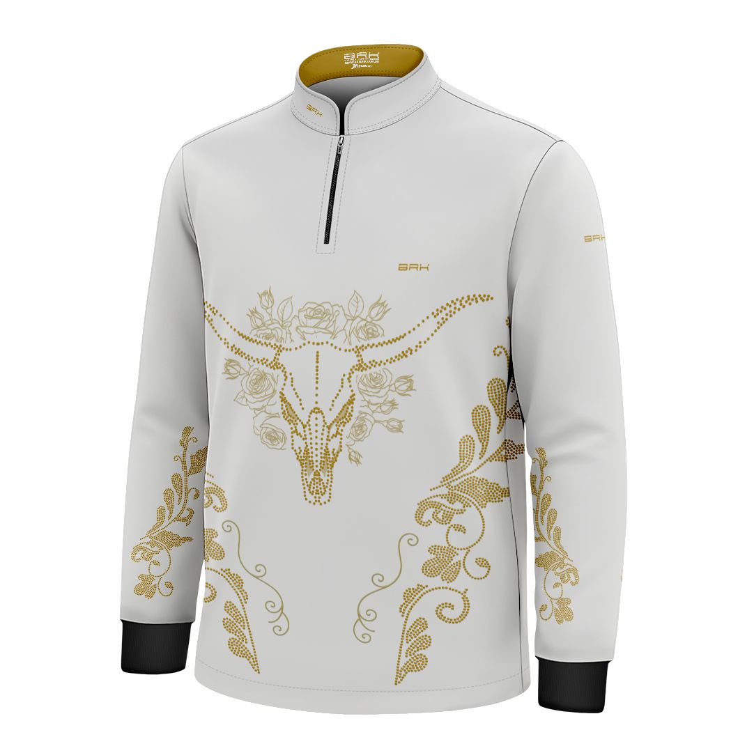 Camisa Agro Infantil BRK Longhorn Floral Strass Branca com Proteção Solar UV50+ - Brk Agro