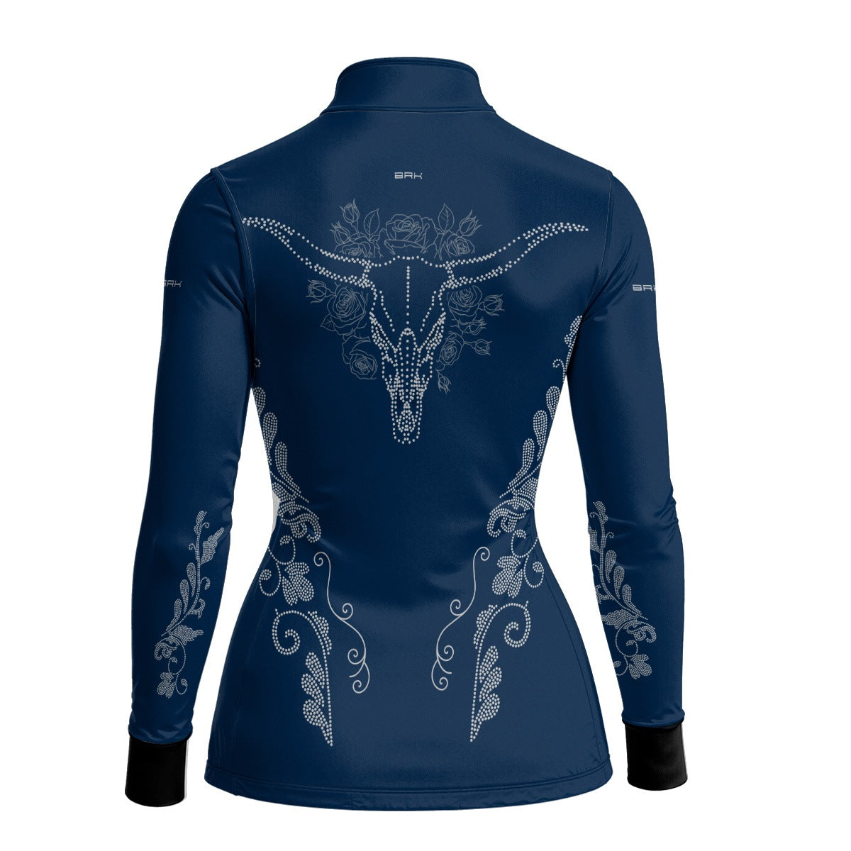 Camisa Agro Feminina BRK Longhorn Floral Strass Azul Marinho com Proteção Solar UV50+ - Brk Agro