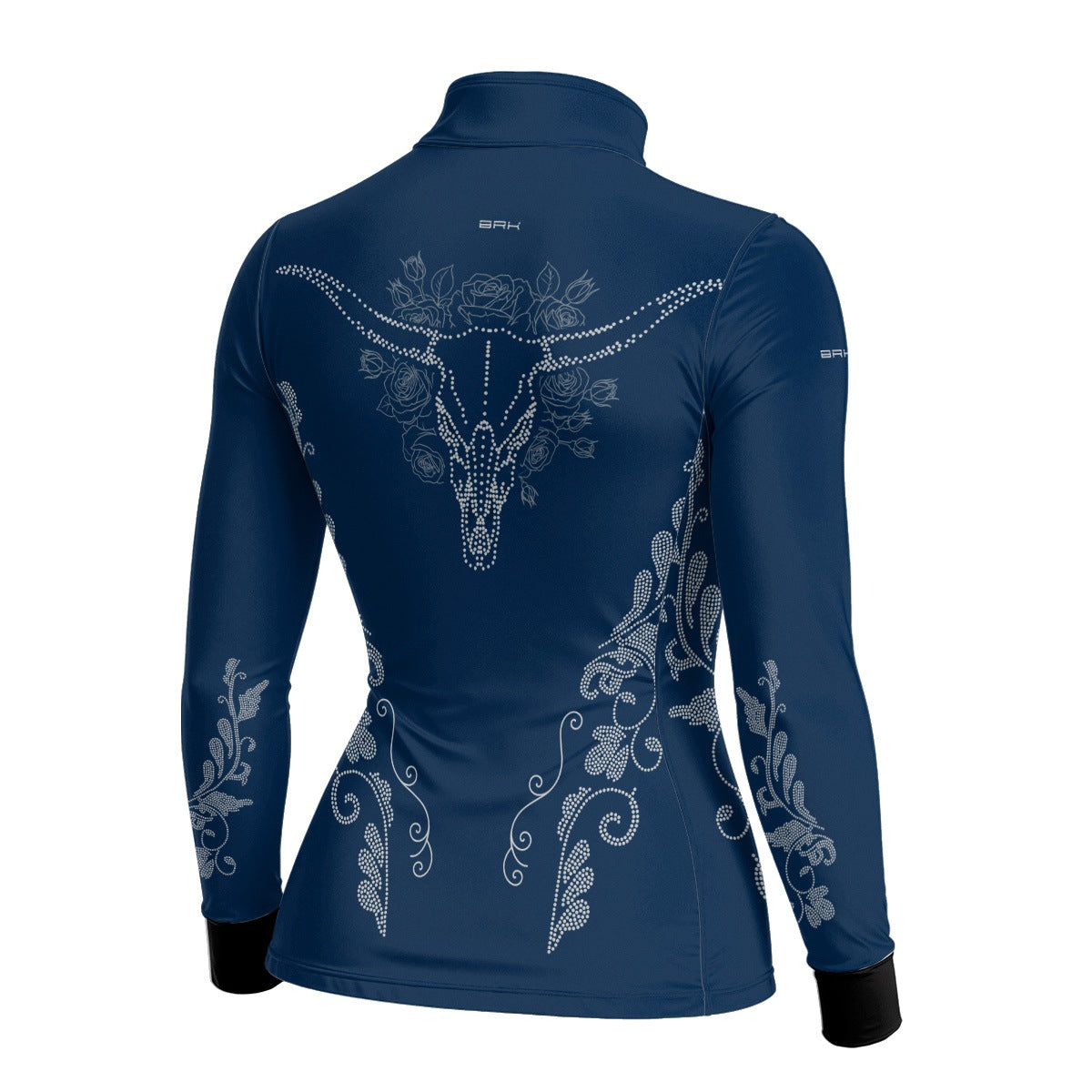 Camisa Agro Feminina BRK Longhorn Floral Strass Azul Marinho com Proteção Solar UV50+ - Brk Agro