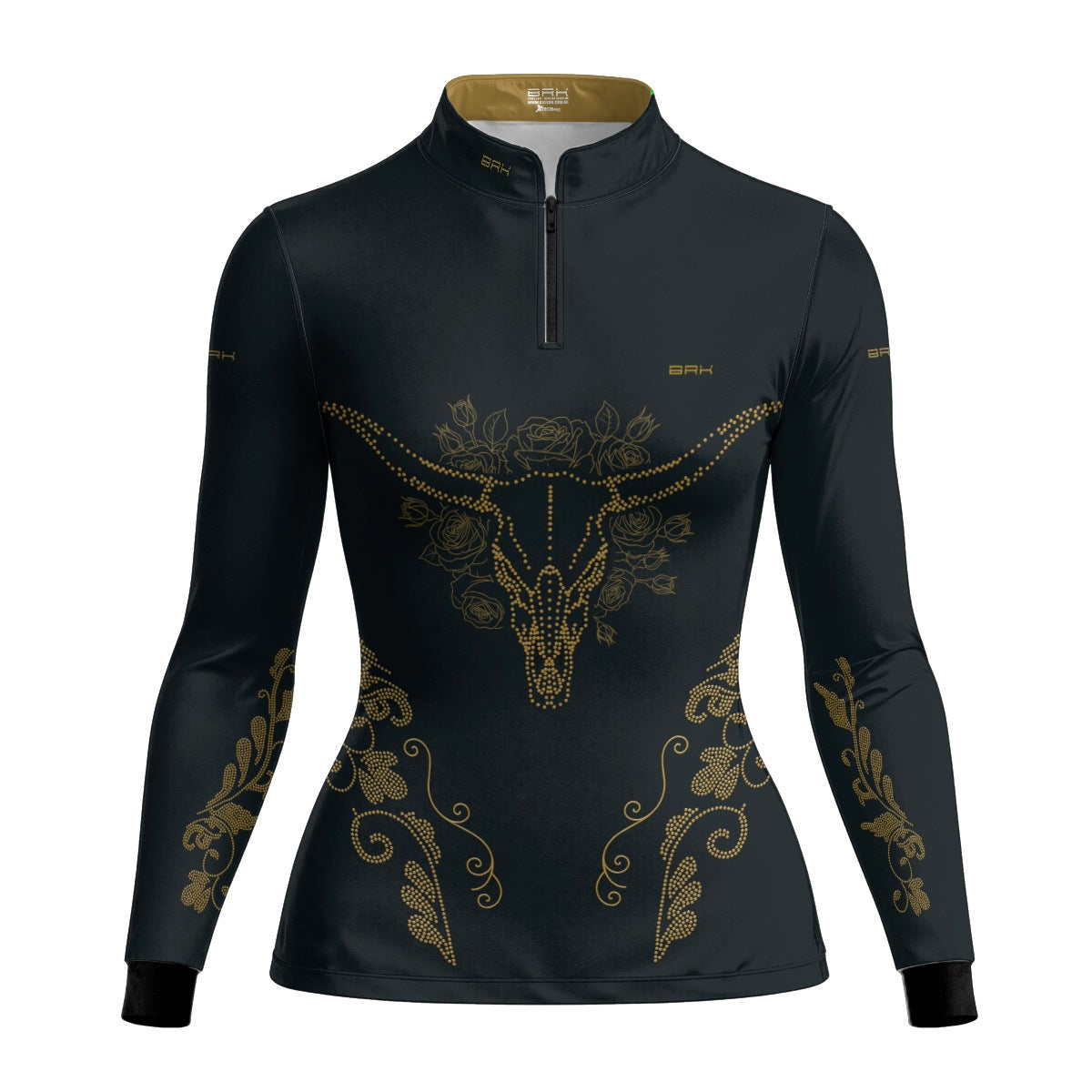 Camisa Agro Feminina BRK Longhorn Floral Strass Preto com Proteção Solar UV50+ - Brk Agro