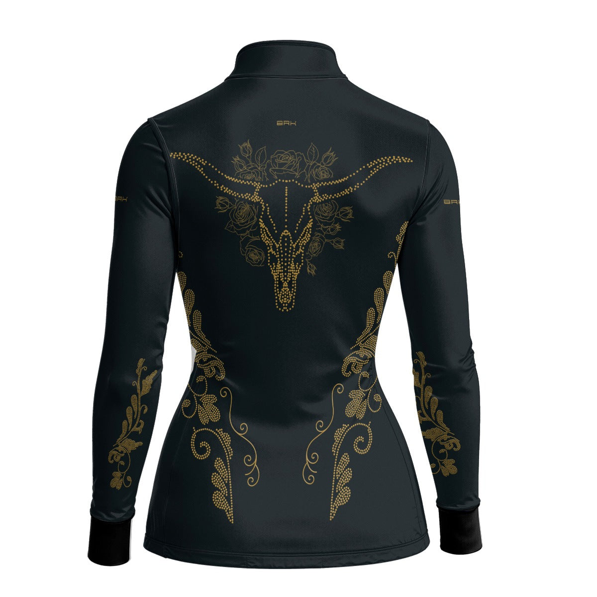 Camisa Agro Feminina BRK Longhorn Floral Strass Preto com Proteção Solar UV50+ - Brk Agro