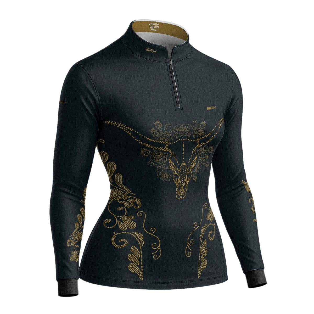 Camisa Agro Feminina BRK Longhorn Floral Strass Preto com Proteção Solar UV50+ - Brk Agro