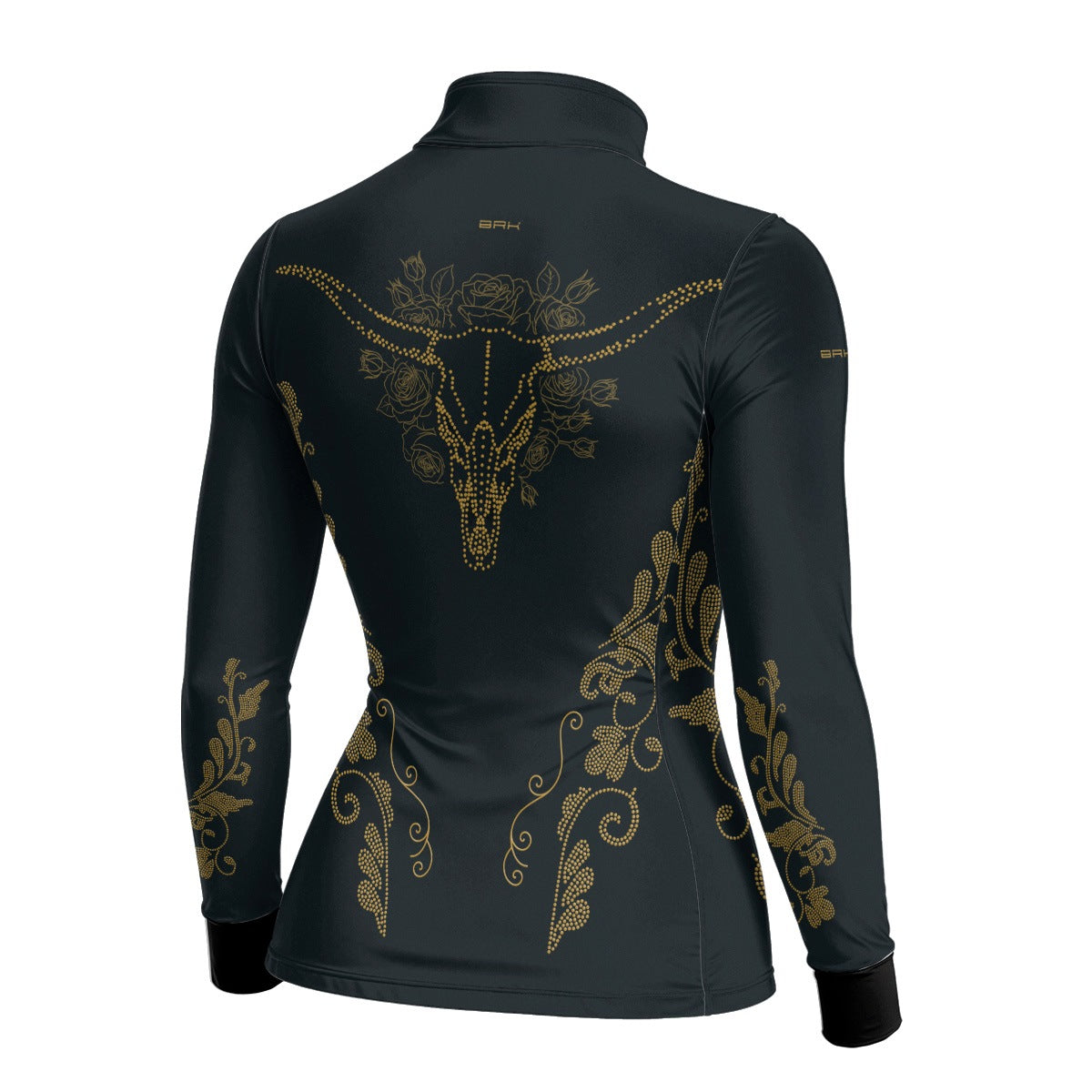 Camisa Agro Feminina BRK Longhorn Floral Strass Preto com Proteção Solar UV50+ - Brk Agro