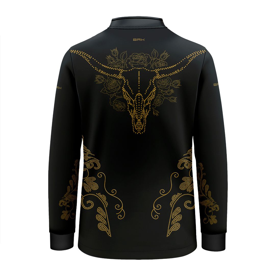 Camisa Agro Infantil BRK Longhorn Floral Strass Preto com Proteção Solar UV50+ - Brk Agro