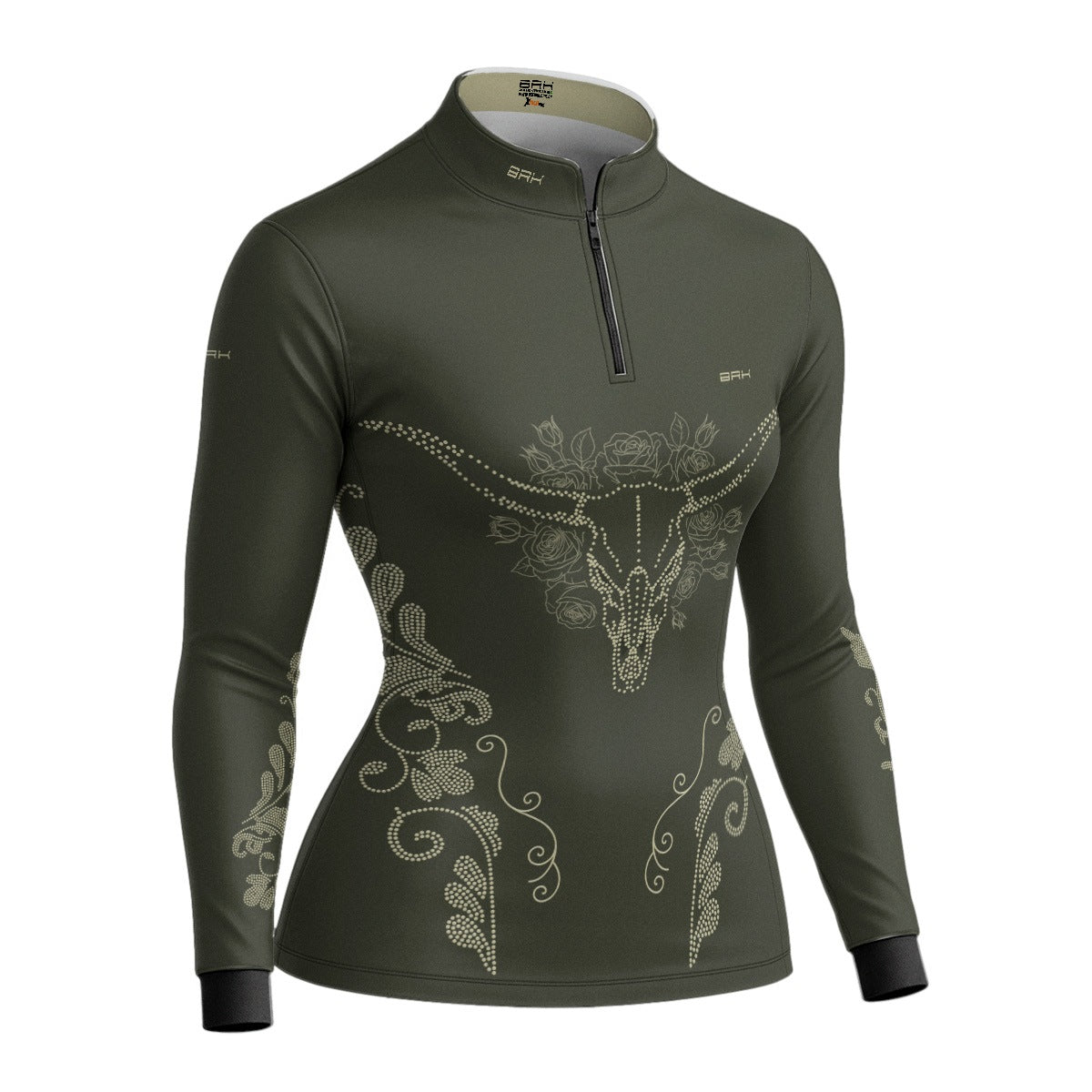Camisa Agro Feminina BRK Longhorn Floral Oliva com Proteção Solar UV50+ - Brk Agro