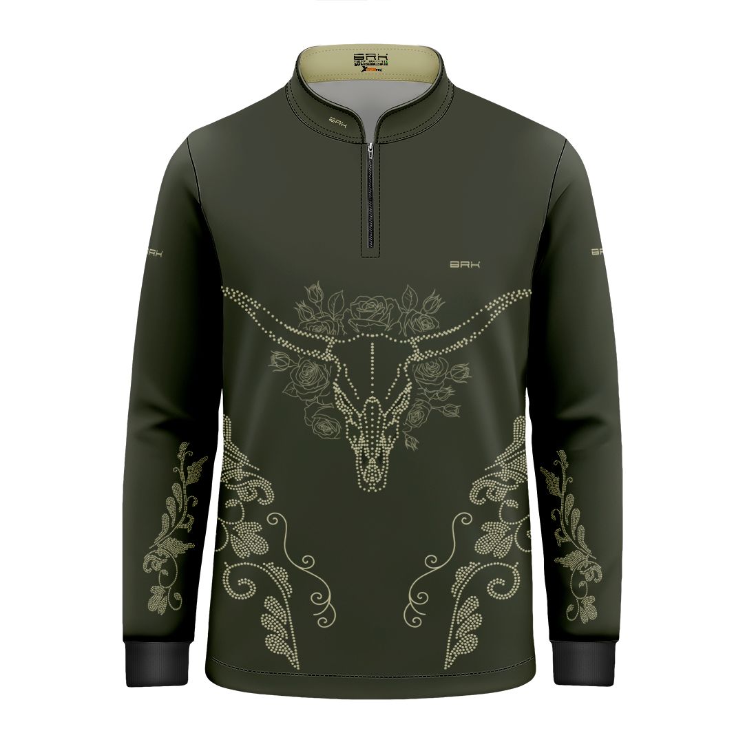 Camisa Agro Infantil BRK Longhorn Floral Oliva com Proteção Solar UV50+ - Brk Agro