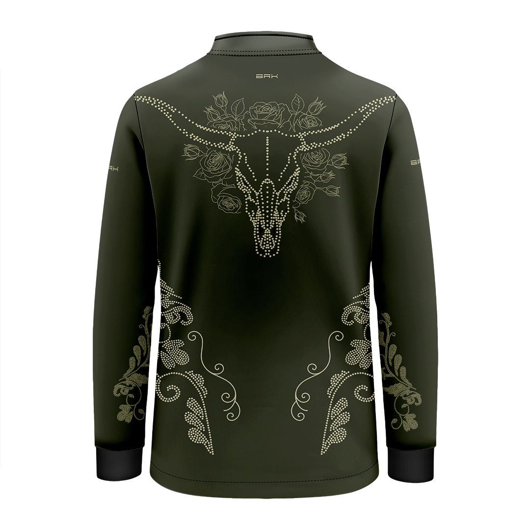 Camisa Agro Infantil BRK Longhorn Floral Oliva com Proteção Solar UV50+ - Brk Agro