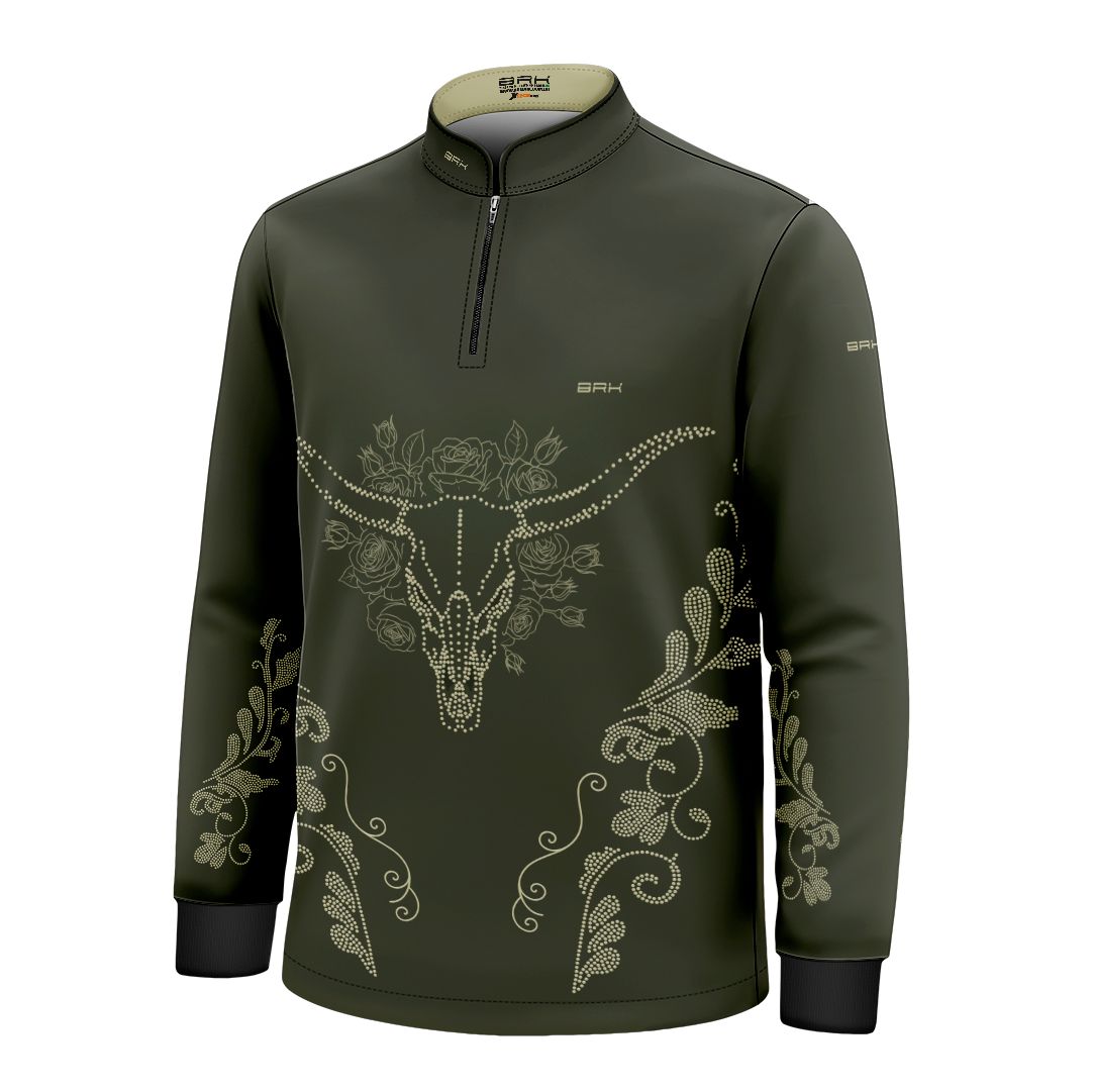 Camisa Agro Infantil BRK Longhorn Floral Oliva com Proteção Solar UV50+ - Brk Agro