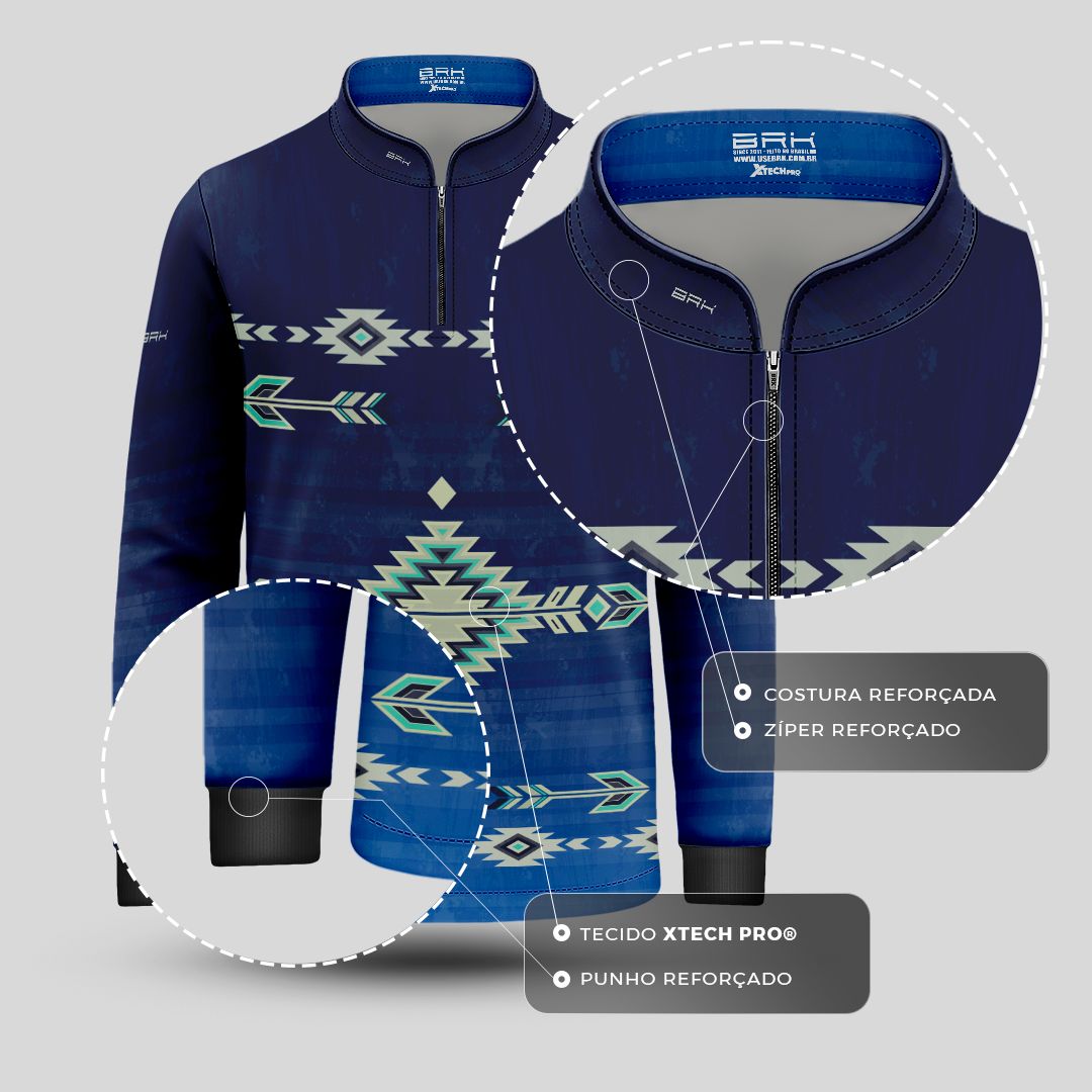 Camisa Agro Infantil BRK Native Ancestral Azul Marinho com Proteção Solar UV50+ - Brk Agro