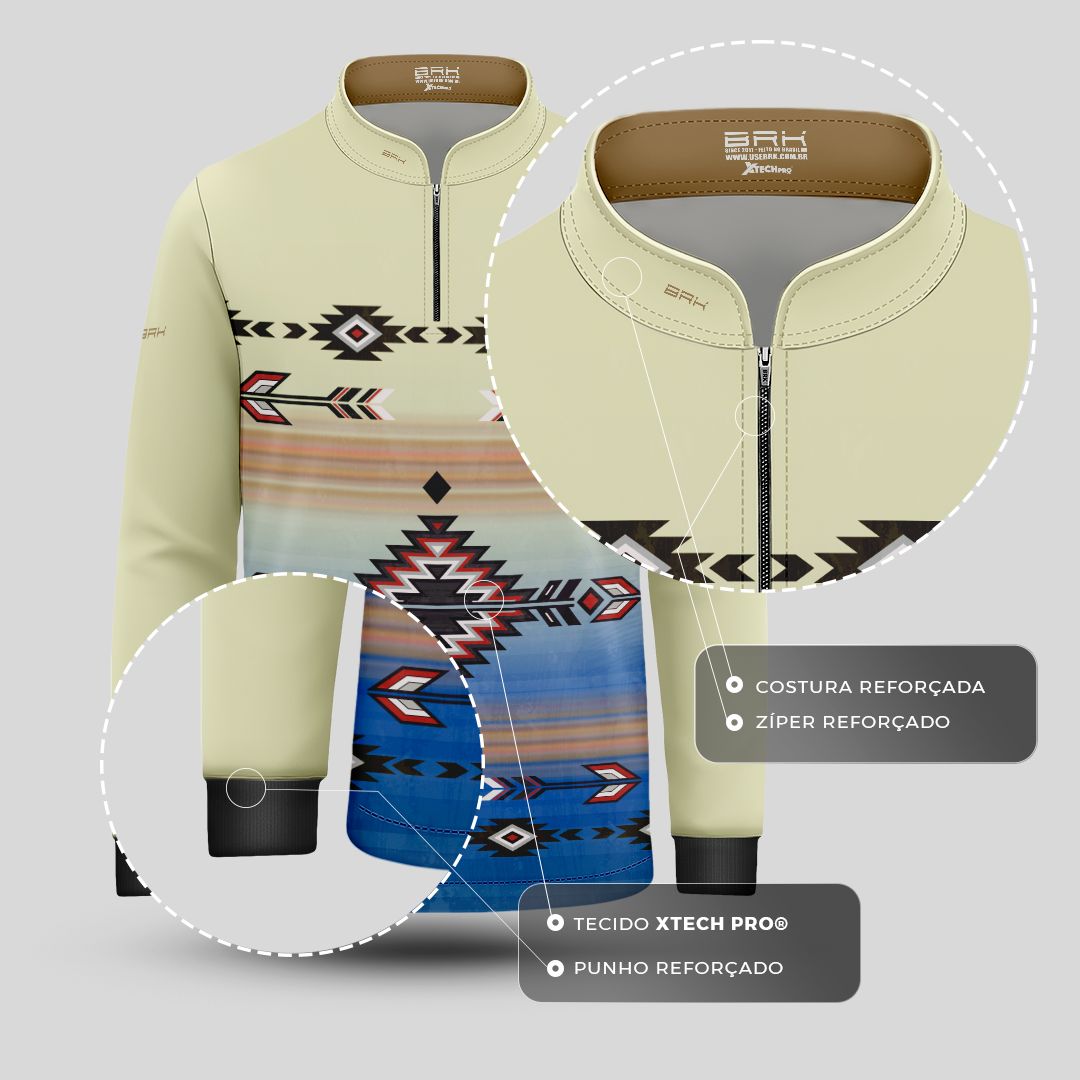 Camisa Agro Infantil BRK Native Ancestral Bege com Proteção Solar UV50+ - Brk Agro