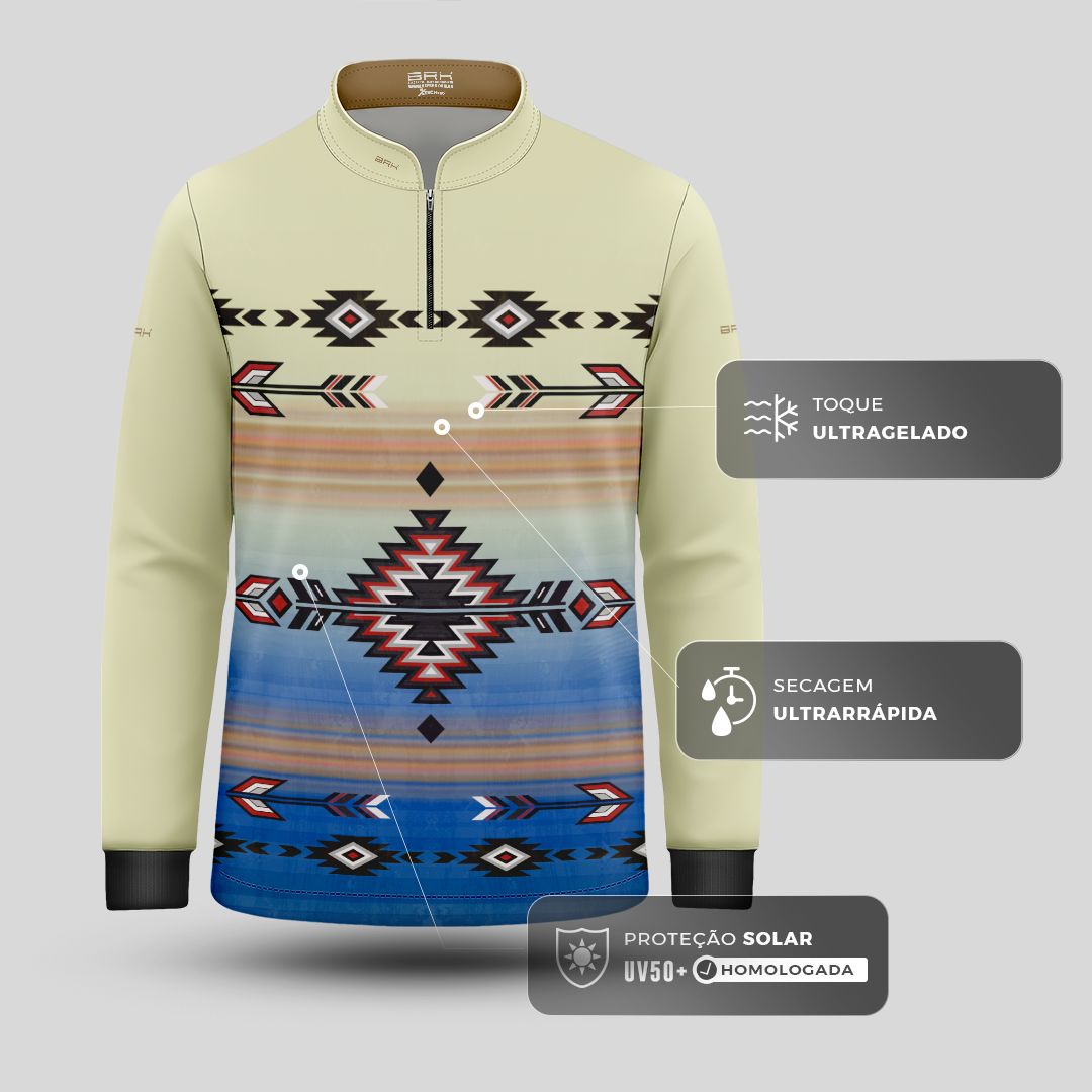 Camisa Agro Infantil BRK Native Ancestral Bege com Proteção Solar UV50+ - Brk Agro