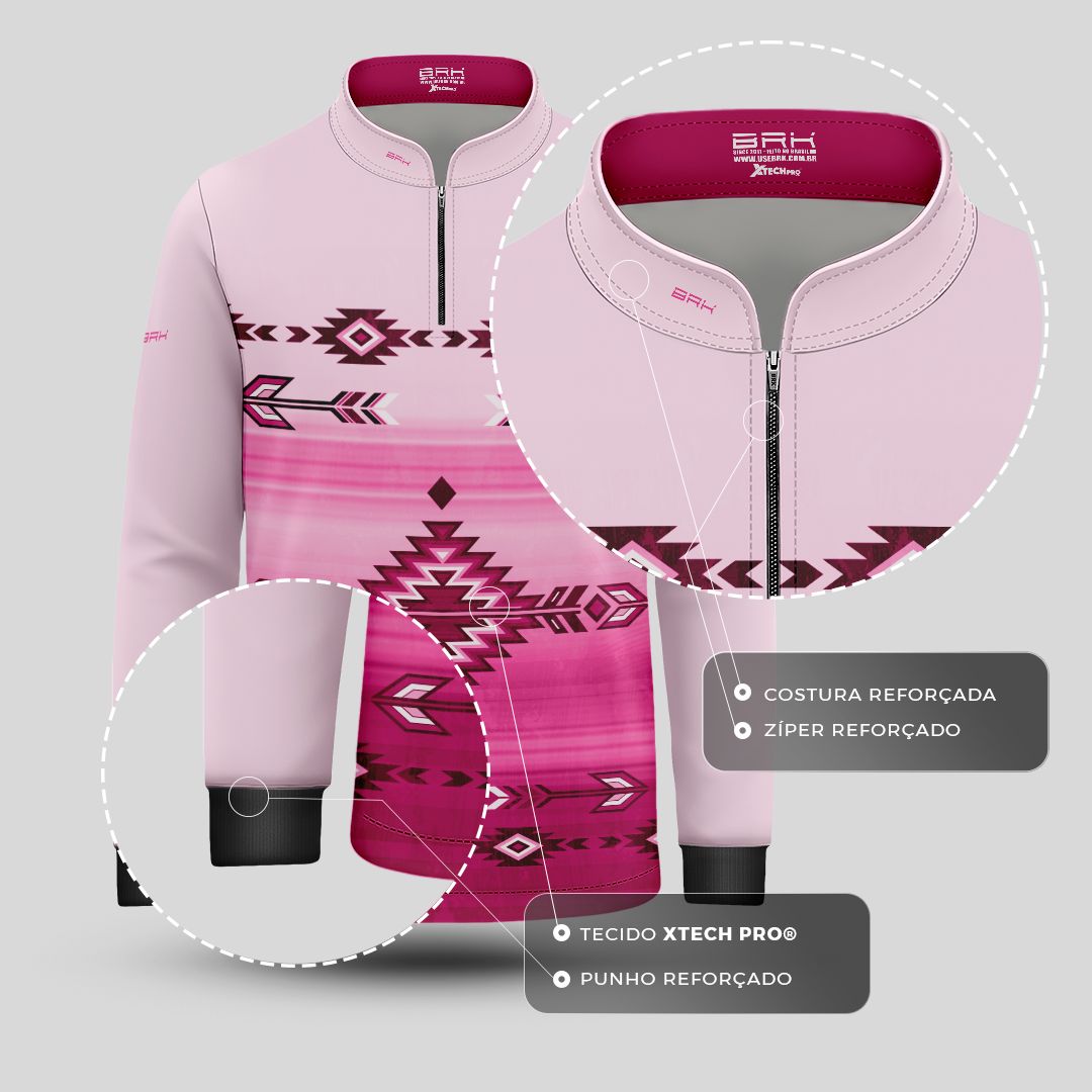 Camisa Agro Infantil BRK Native  Ancestral Rosa com Proteção Solar UV50+ - Brk Agro