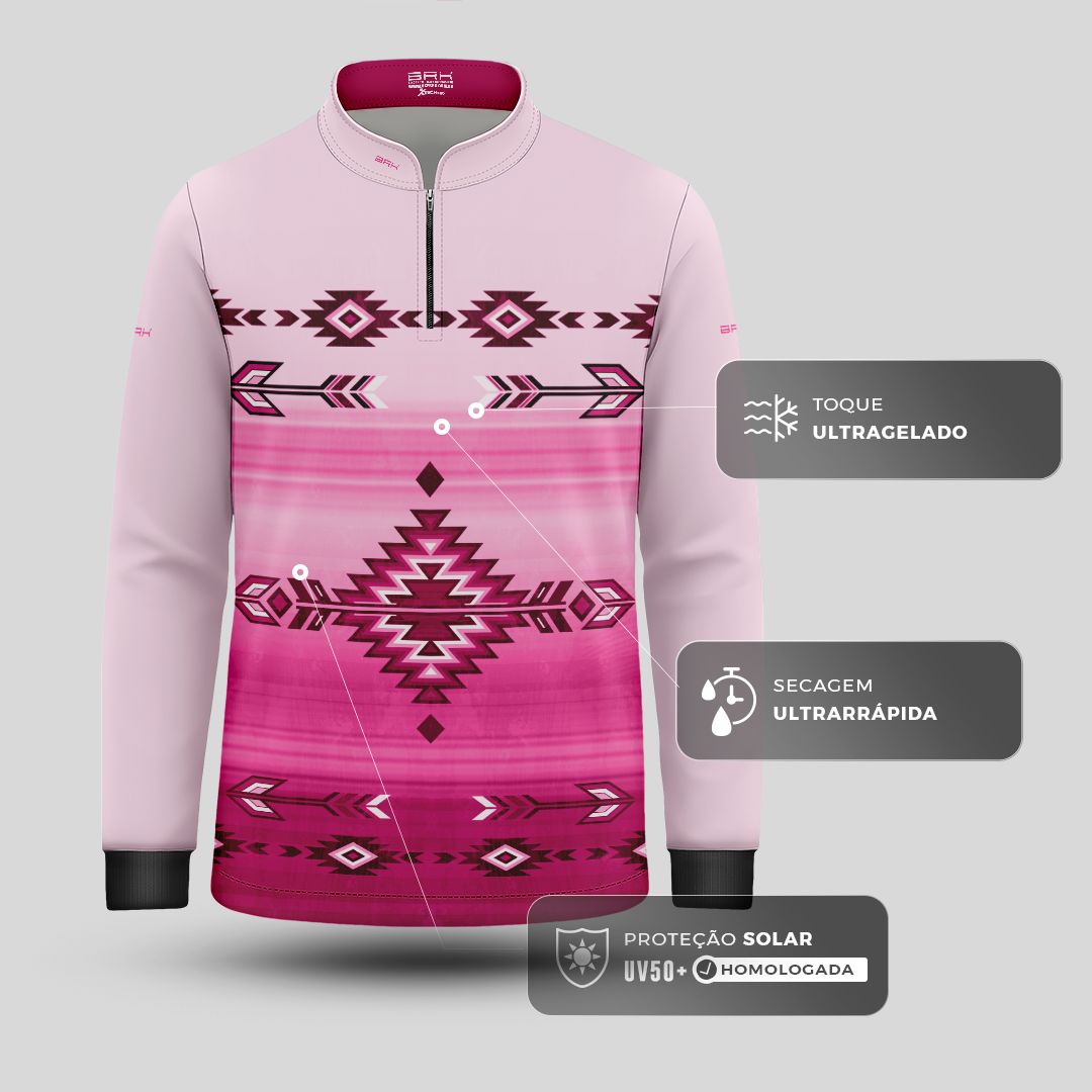 Camisa Agro Infantil BRK Native  Ancestral Rosa com Proteção Solar UV50+ - Brk Agro