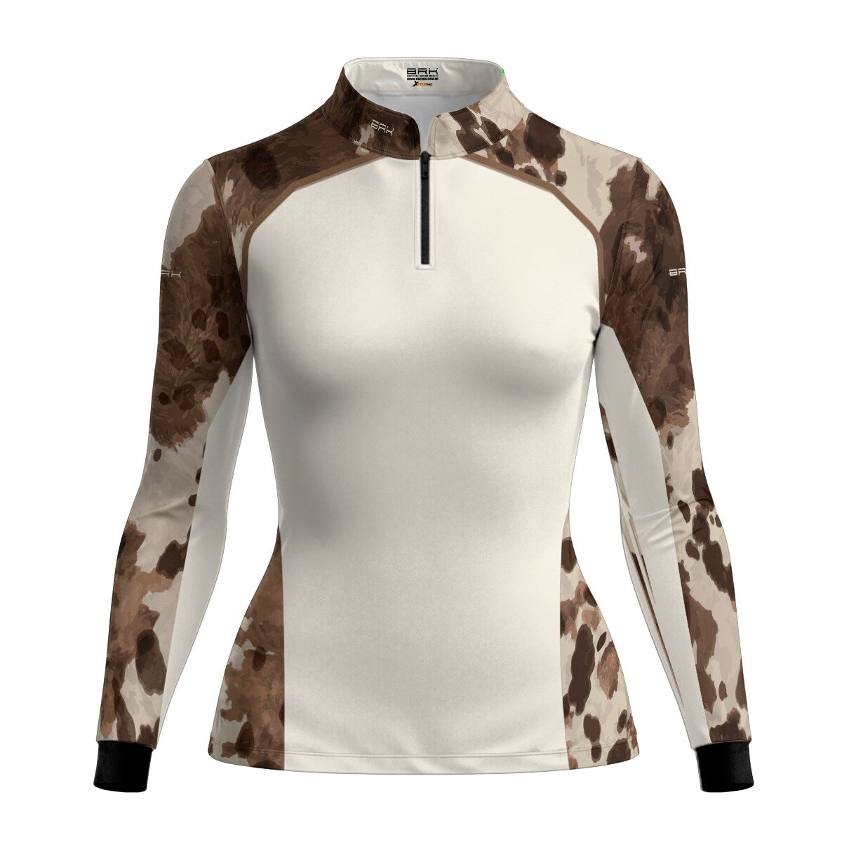 Camisa Agro Feminina BRK Pecuária Cow Print Bege com Proteção Solar UV50+ - Brk Agro