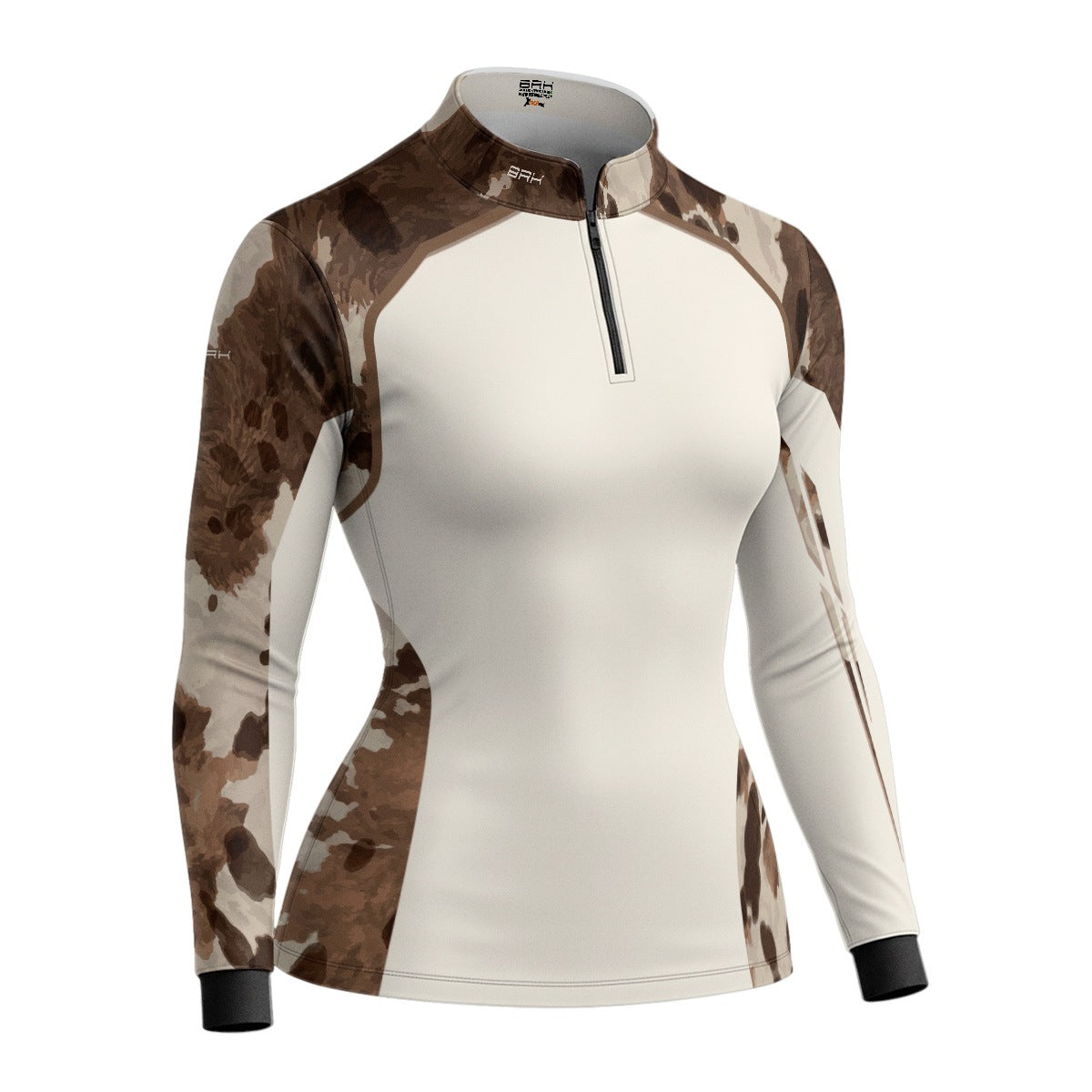Camisa Agro Feminina BRK Pecuária Cow Print Bege com Proteção Solar UV50+ - Brk Agro