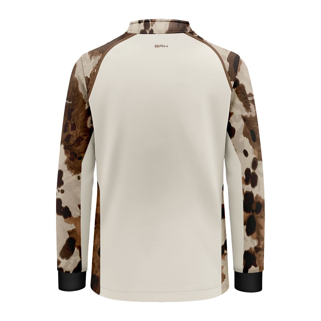 Camisa Agro Infantil BRK Pecuária Cow Print Bege com Proteção Solar UV50+ - Brk Agro