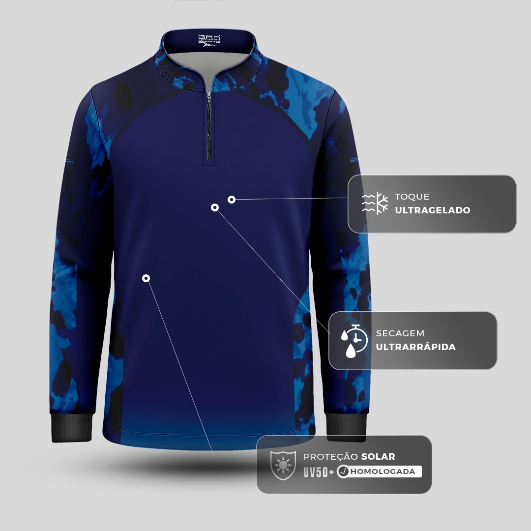 Camisa Agro Infantil BRK Pecuária Cow Print Azul com Proteção Solar UV50+ - Brk Agro