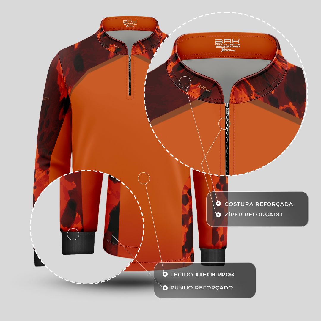Camisa Agro Infantil BRK Pecuária Orange Print com Proteção Solar UV50+ - Brk Agro