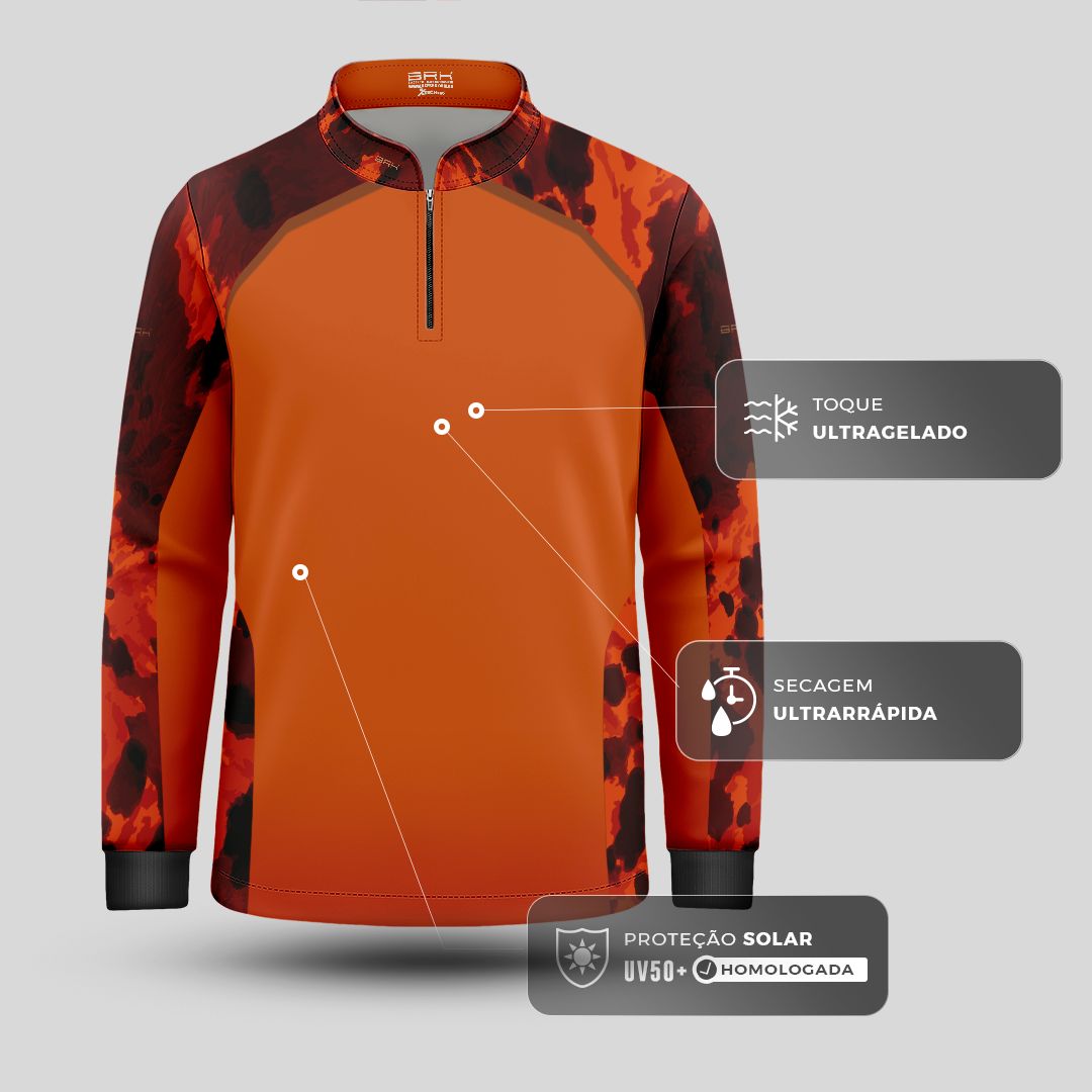 Camisa Agro Infantil BRK Pecuária Orange Print com Proteção Solar UV50+ - Brk Agro