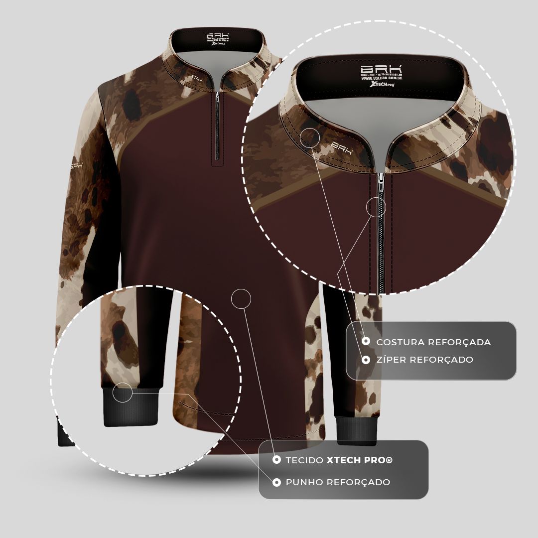 Camisa Agro Infantil BRK Pecuária Brown Print com Proteção Solar UV50+ - Brk Agro