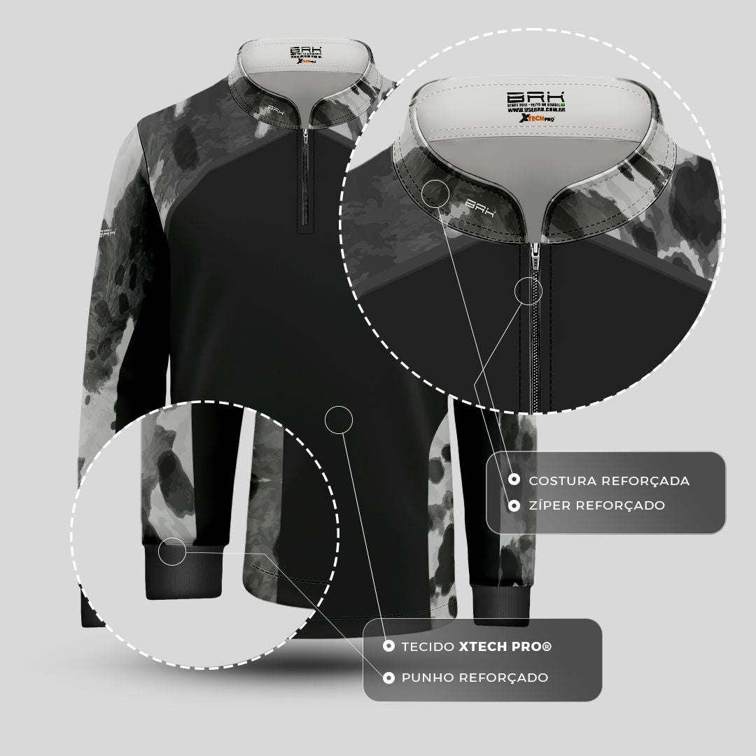 Camisa Agro Infantil BRK Pecuária Cow Print Preta com Proteção Solar UV50+ - Brk Agro
