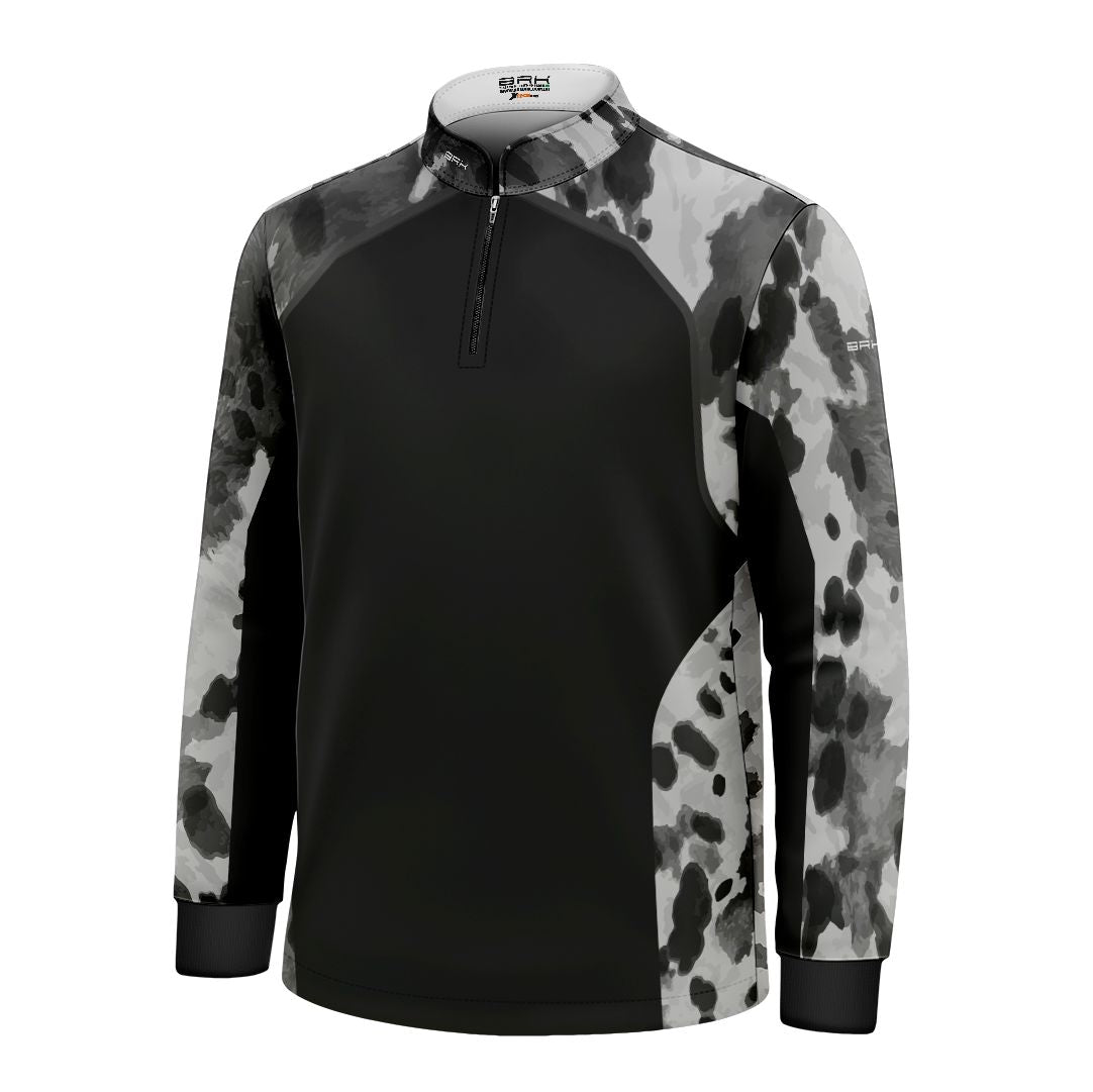 Camisa Agro Infantil BRK Pecuária Cow Print Preta com Proteção Solar UV50+ - Brk Agro