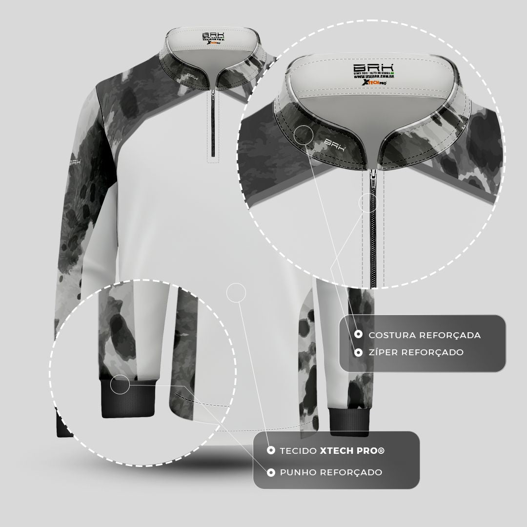 Camisa Agro Infantil BRK Pecuária Cow Print Cinza com Proteção Solar UV50+ - Brk Agro