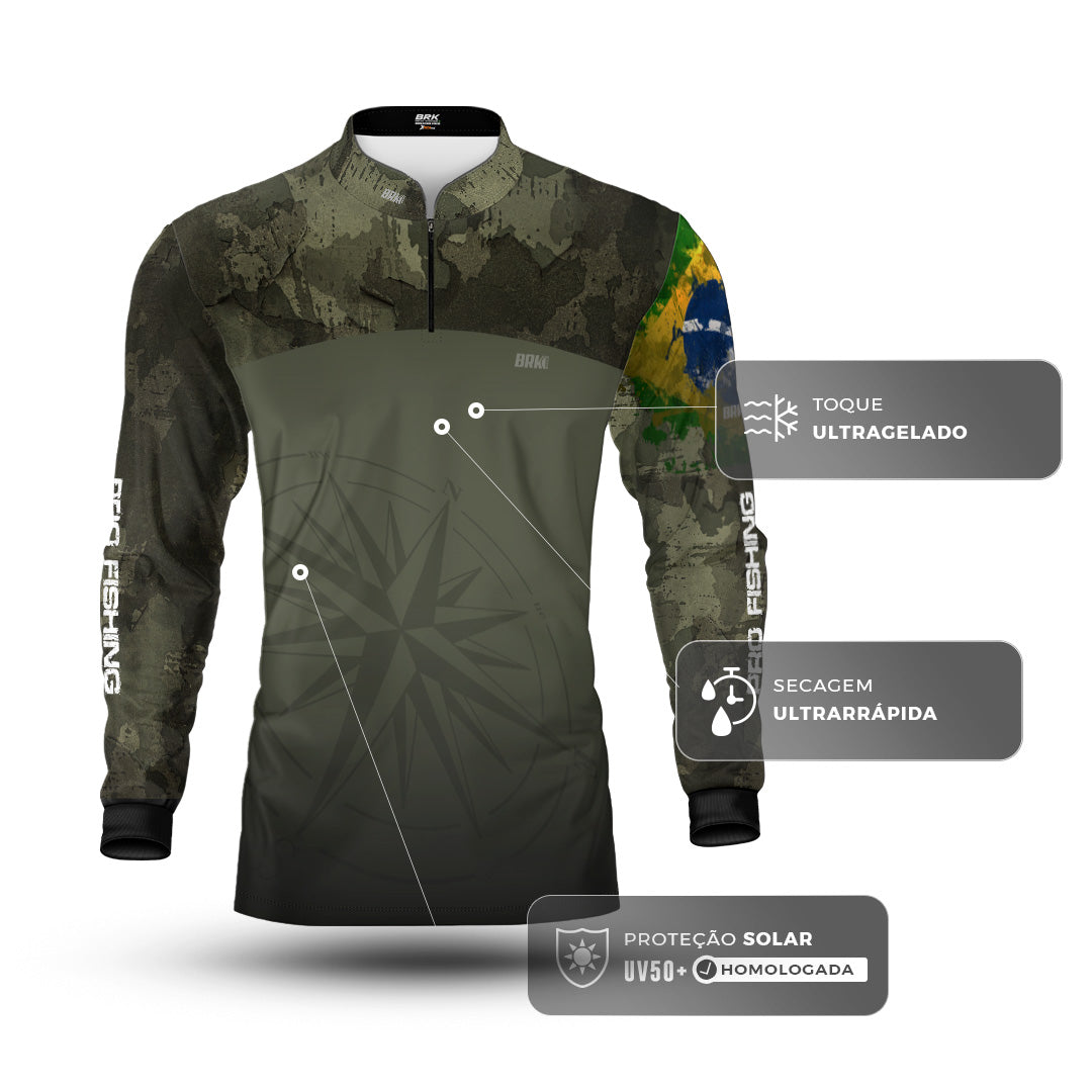 Camisa Agro Brk Bussola Brasil Camuflada com Proteção Solar UV50+ - Brk Agro