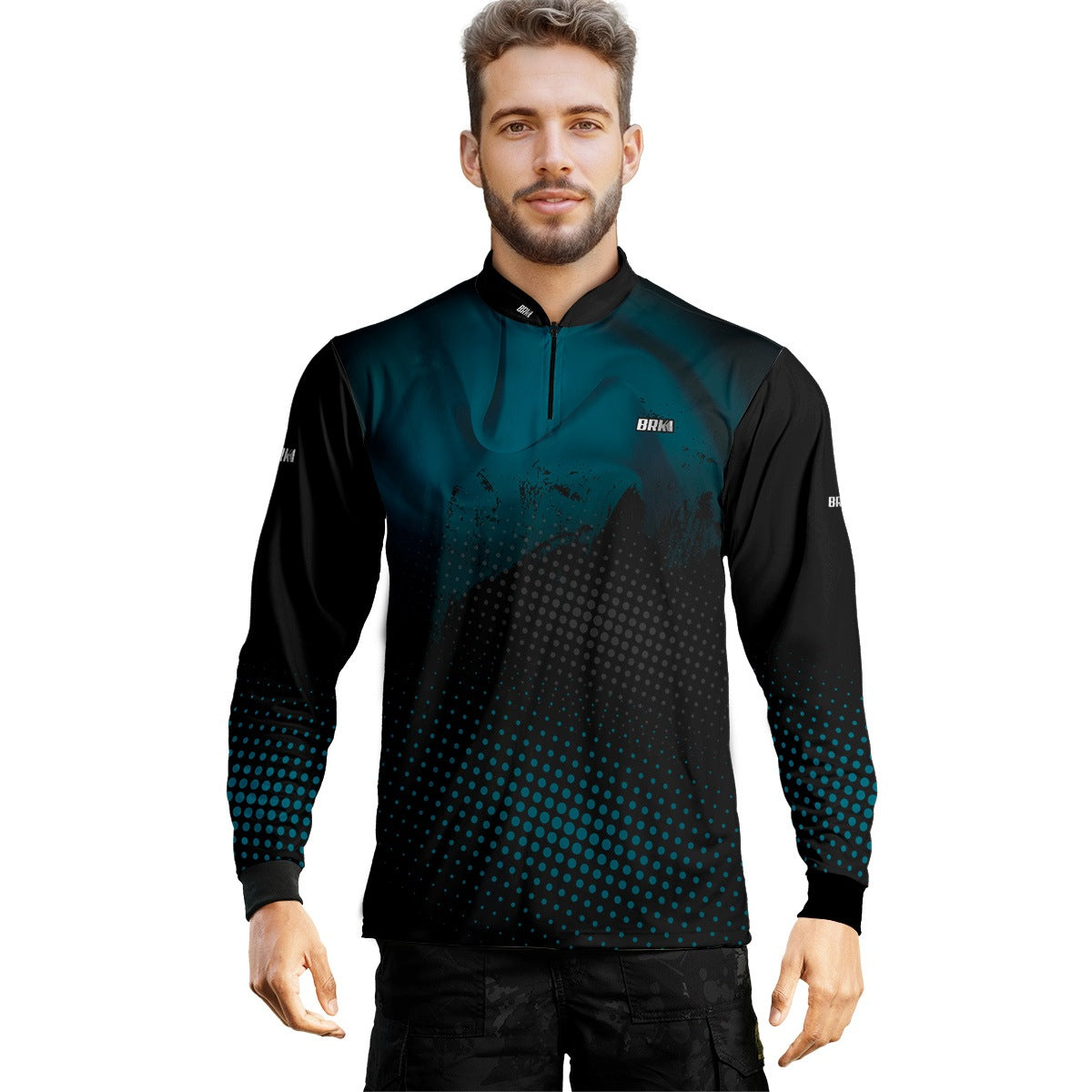 Camisa de Pesca Brk Azul e Preta com Proteção Solar UV50+ - Brk Agro