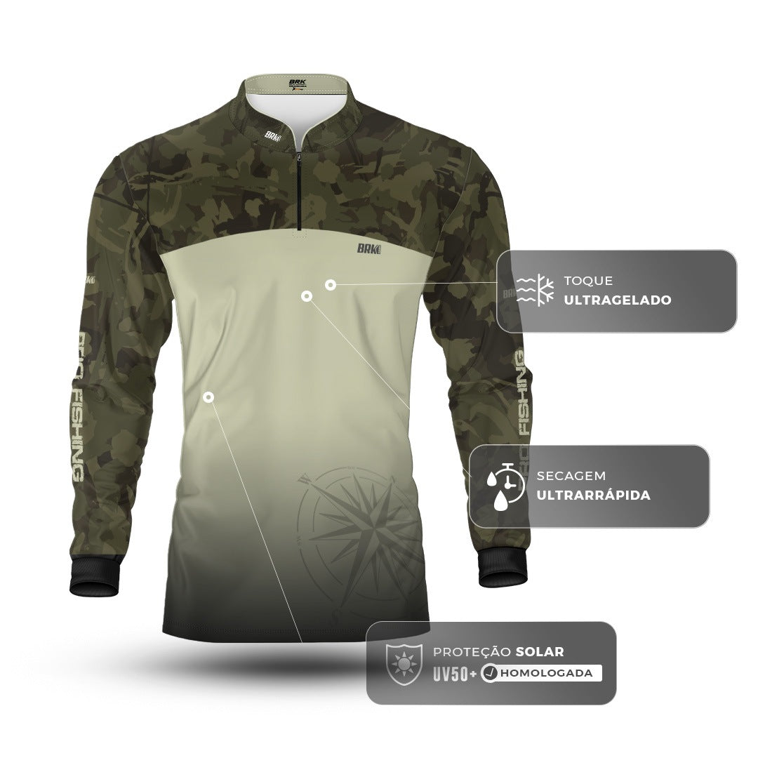 Camisa de Pesca Brk Compass Camuflado com Proteção Solar UV50+ - Brk Agro