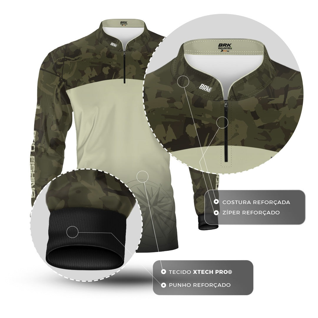 Camisa de Pesca Brk Compass Camuflado com Proteção Solar UV50+ - Brk Agro
